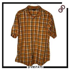Marmot Orange /Gray /Gold Plaid Short‎ Sleeve Button Down Shirt Size XL